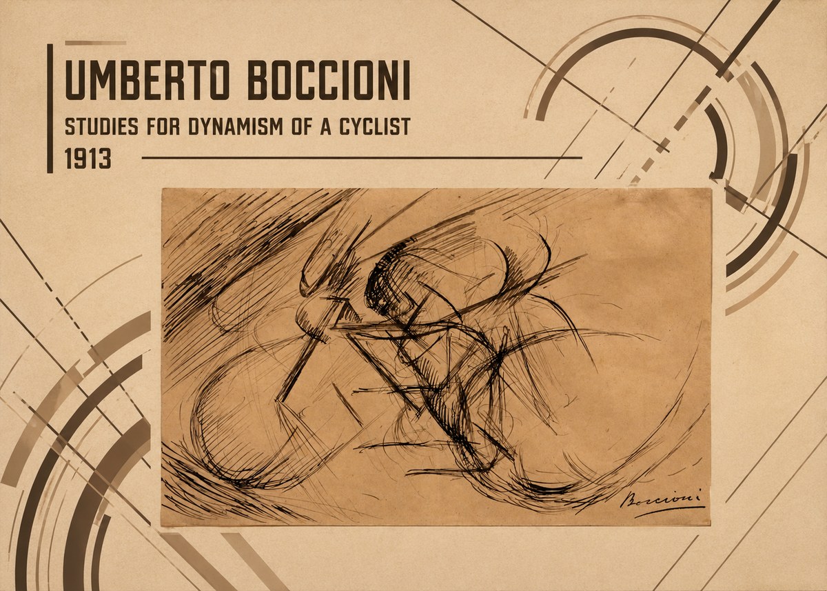 Umberto Boccioni Studies for Dynamism of a Cyclist No3 - Affiche