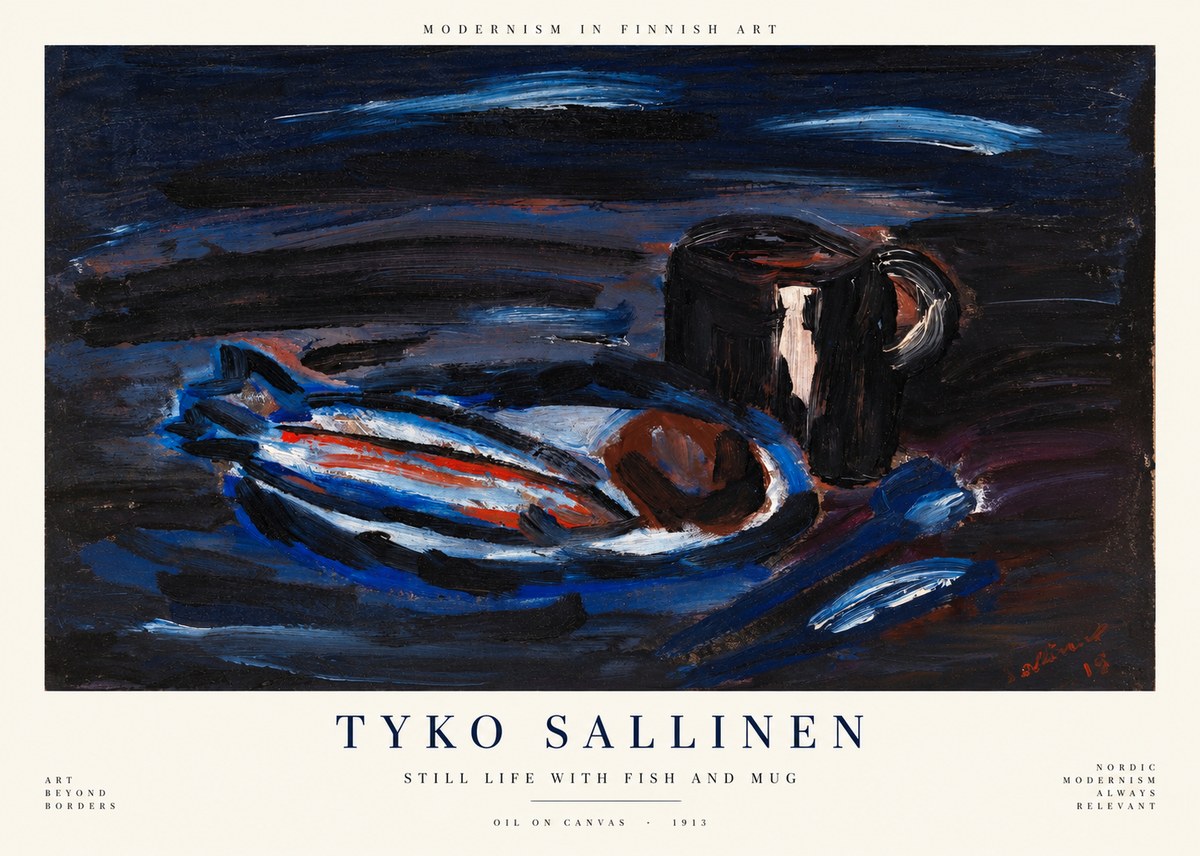 Tyko Sallinen Still Life with Fish and Mug No1 - Affiche