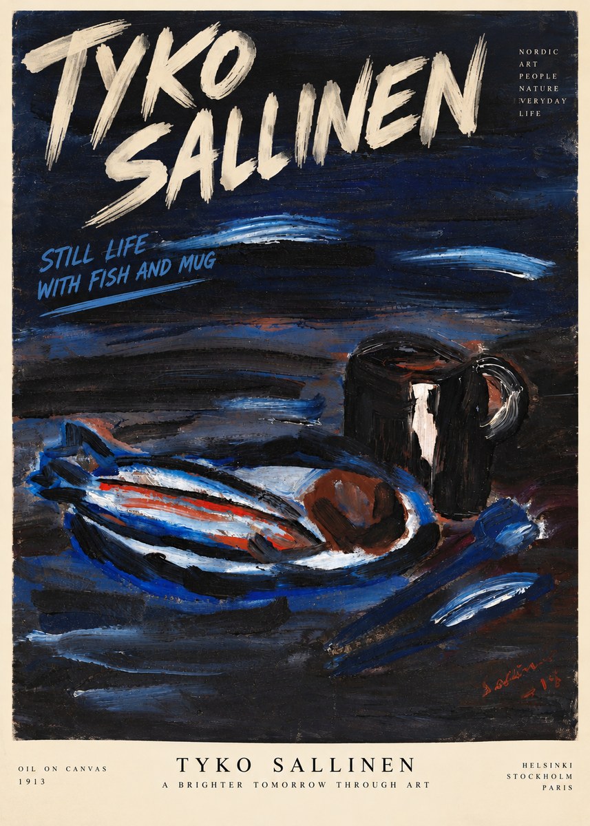 Tyko Sallinen Still Life with Fish and Mug No6 - Affiche