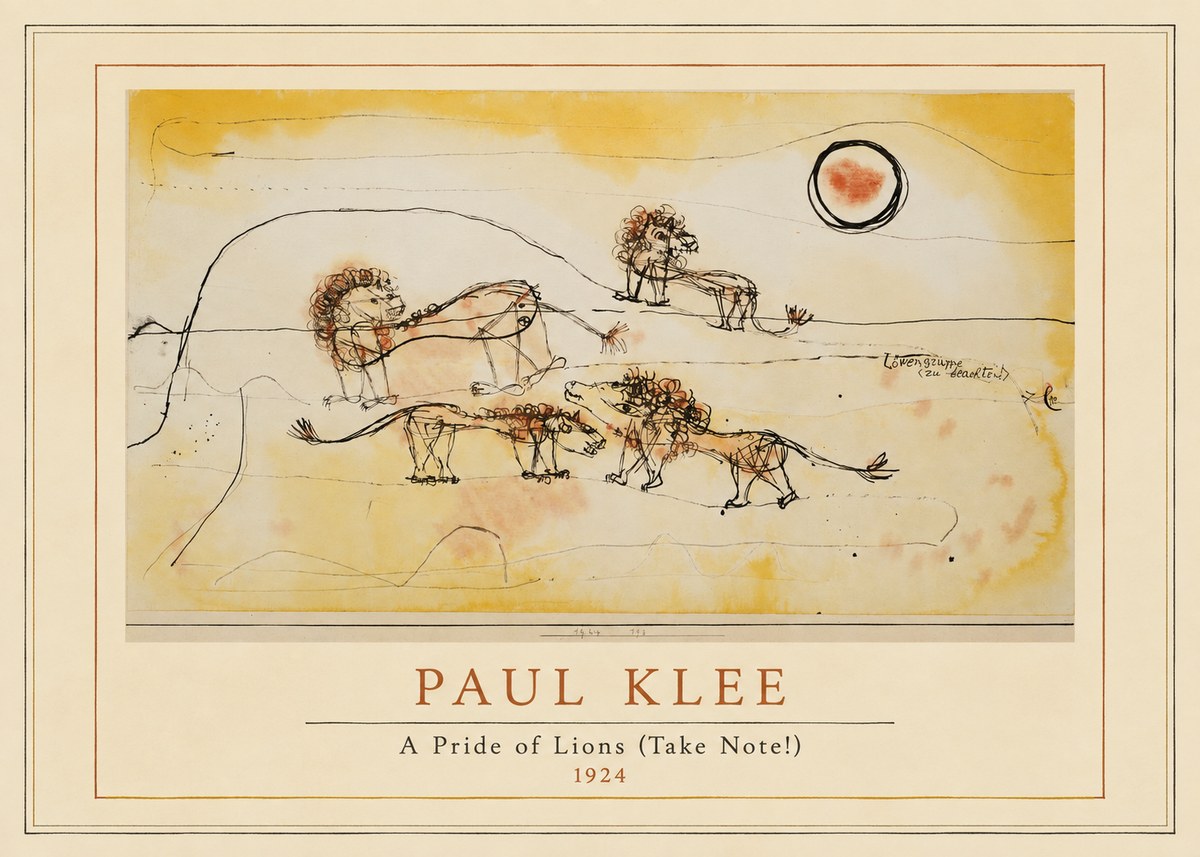 Paul Klee A Pride of Lions (Take Note!) No4 - Affiche