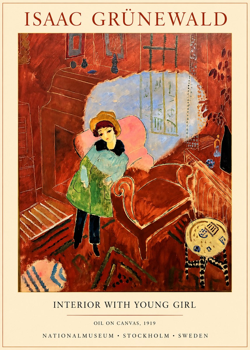 Isaac Grünewald Interior with Young Girl No1 - Affiche