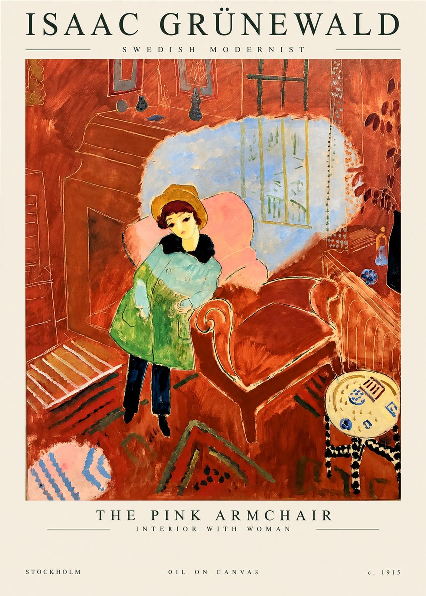 Isaac Grünewald Interior with Young Girl No2 - Affiche