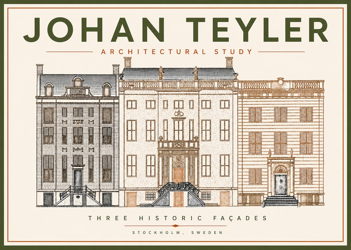 Johan Teyler Architectural Study - Three Historic Façades No5 - Affiche