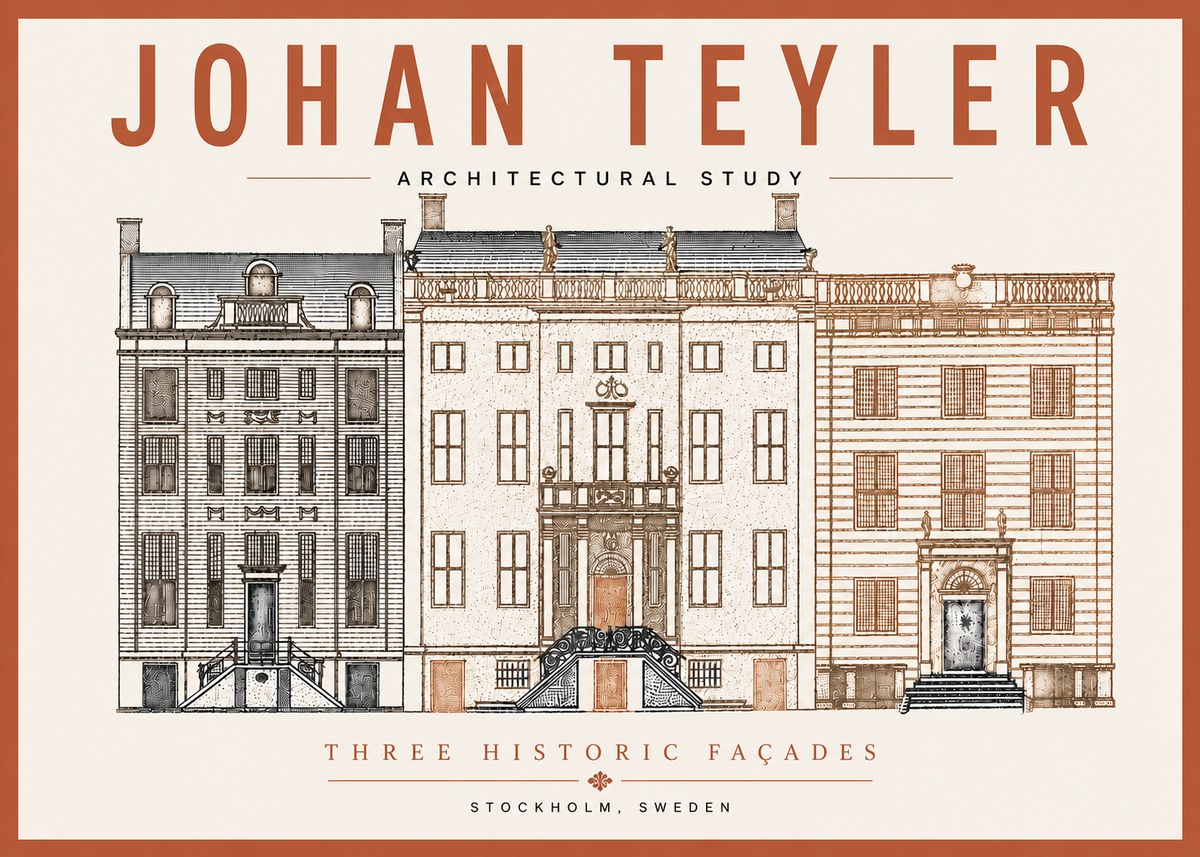 Johan Teyler Architectural Study - Three Historic Façades No6 - Affiche