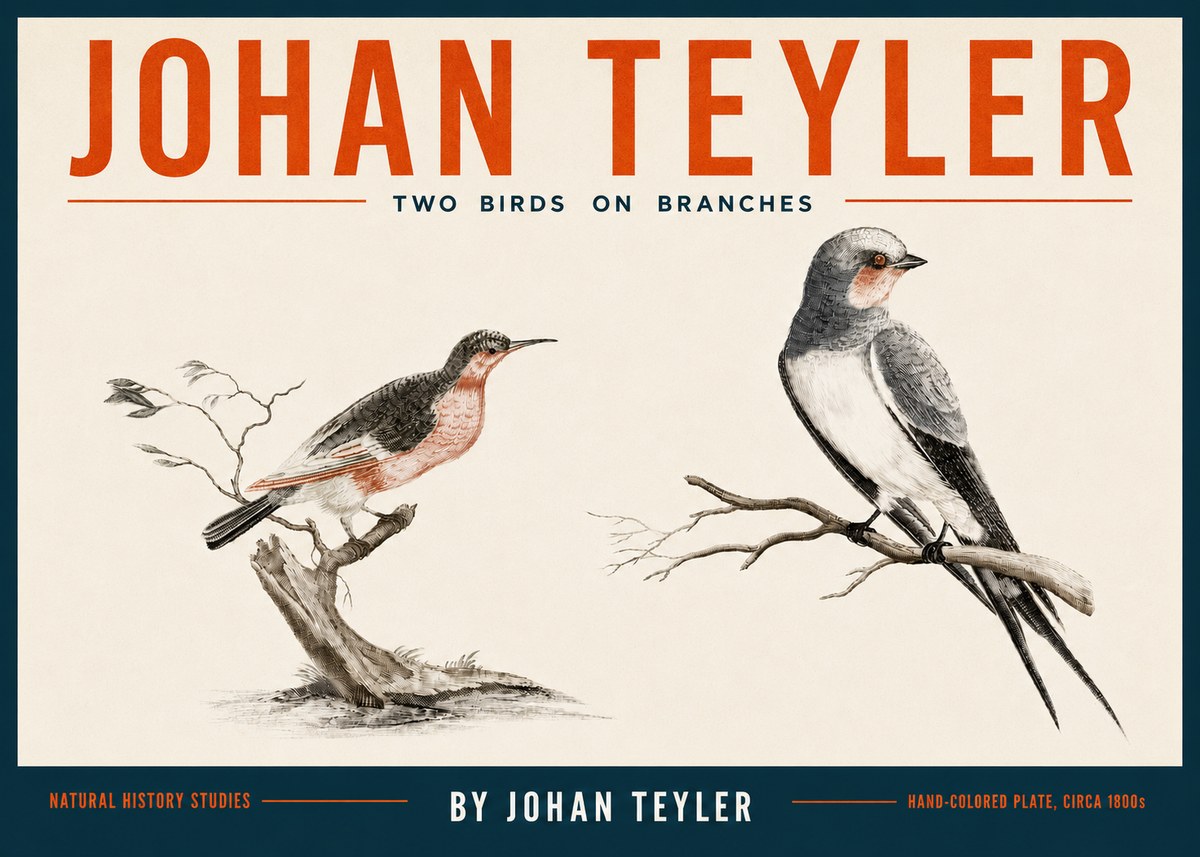 Johan Teyler Two Birds on Branches No4 - Affiche