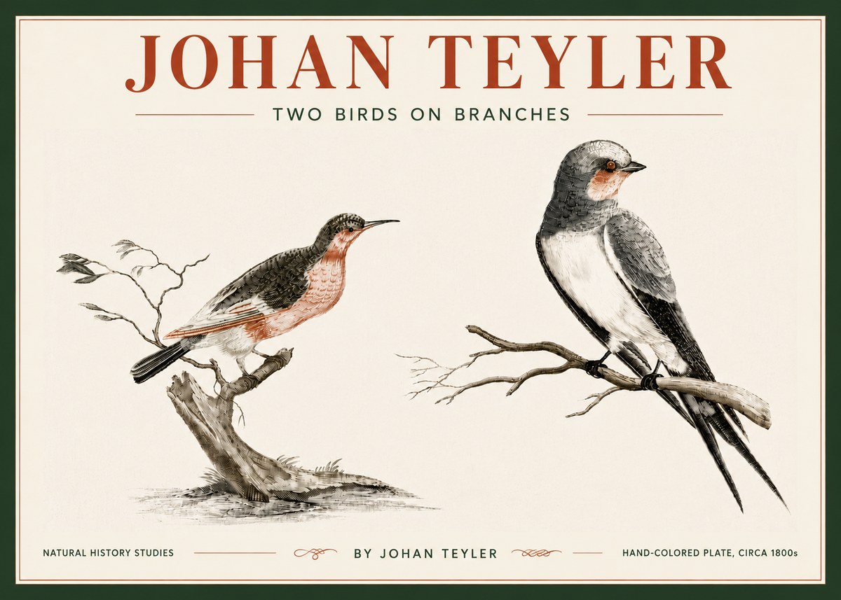 Johan Teyler Two Birds on Branches No6 - Affiche