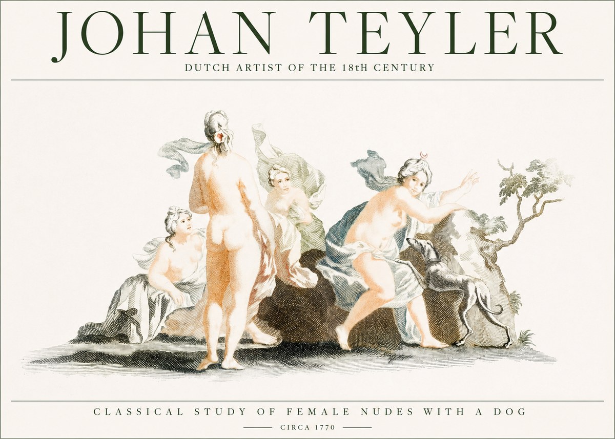 Johan Teyler Classical Study of Female Nudes with a Dog No1 - Affiche