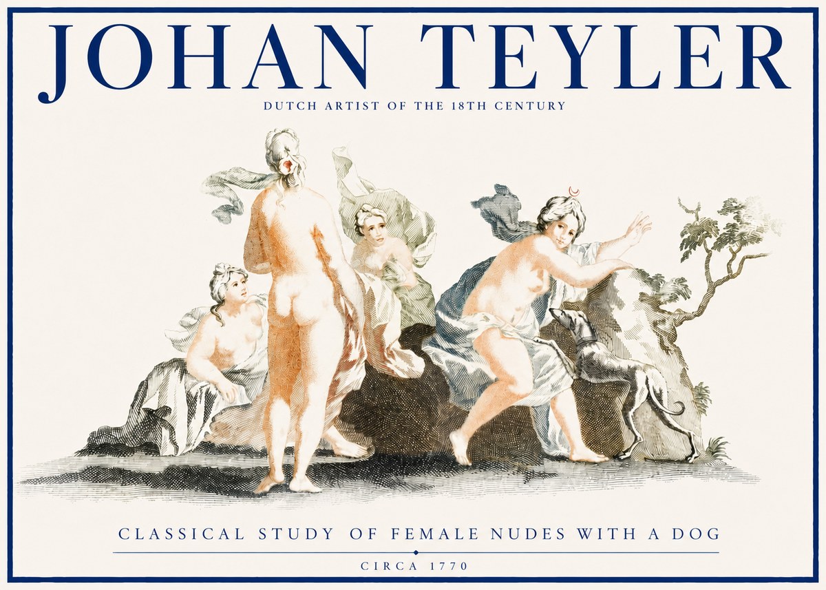 Johan Teyler Classical Study of Female Nudes with a Dog No2 - Affiche