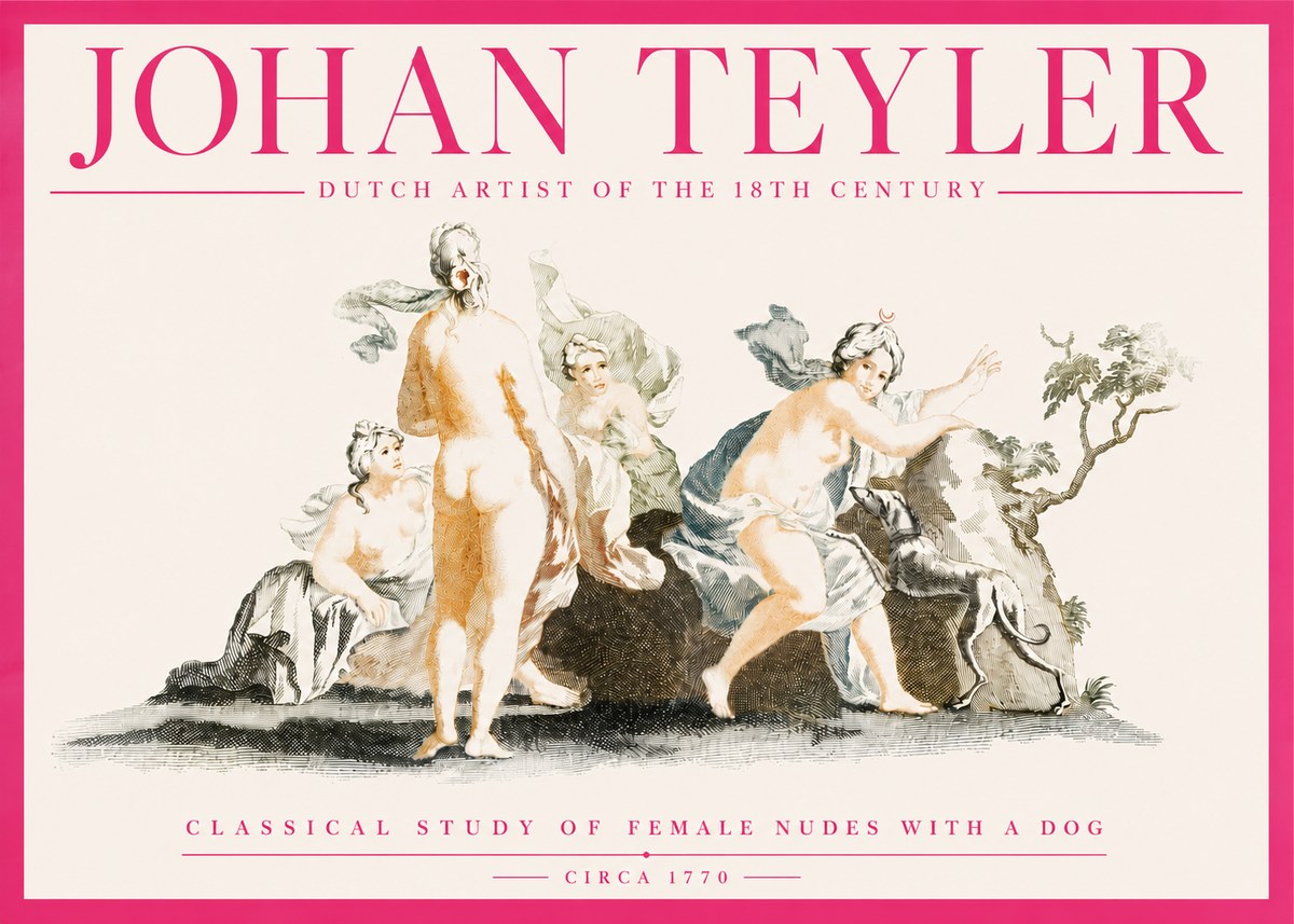 Johan Teyler Classical Study of Female Nudes with a Dog No4 - Affiche