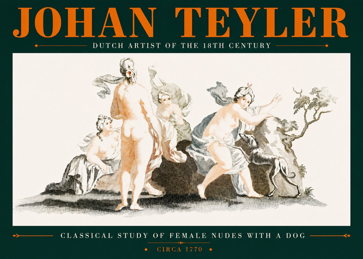 Johan Teyler Classical Study of Female Nudes with a Dog No5 - Affiche