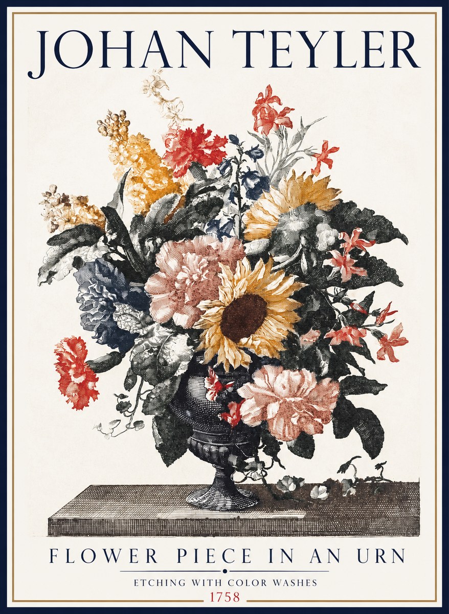 Johan Teyler Flower Piece in an Urn I No1 - Affiche