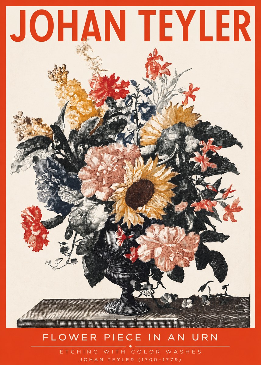 Johan Teyler Flower Piece in an Urn I No2 - Affiche