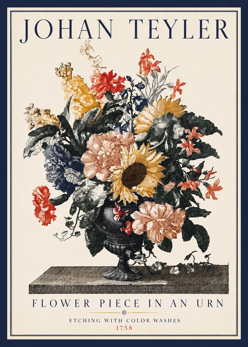 Johan Teyler Flower Piece in an Urn I No3 - Affiche