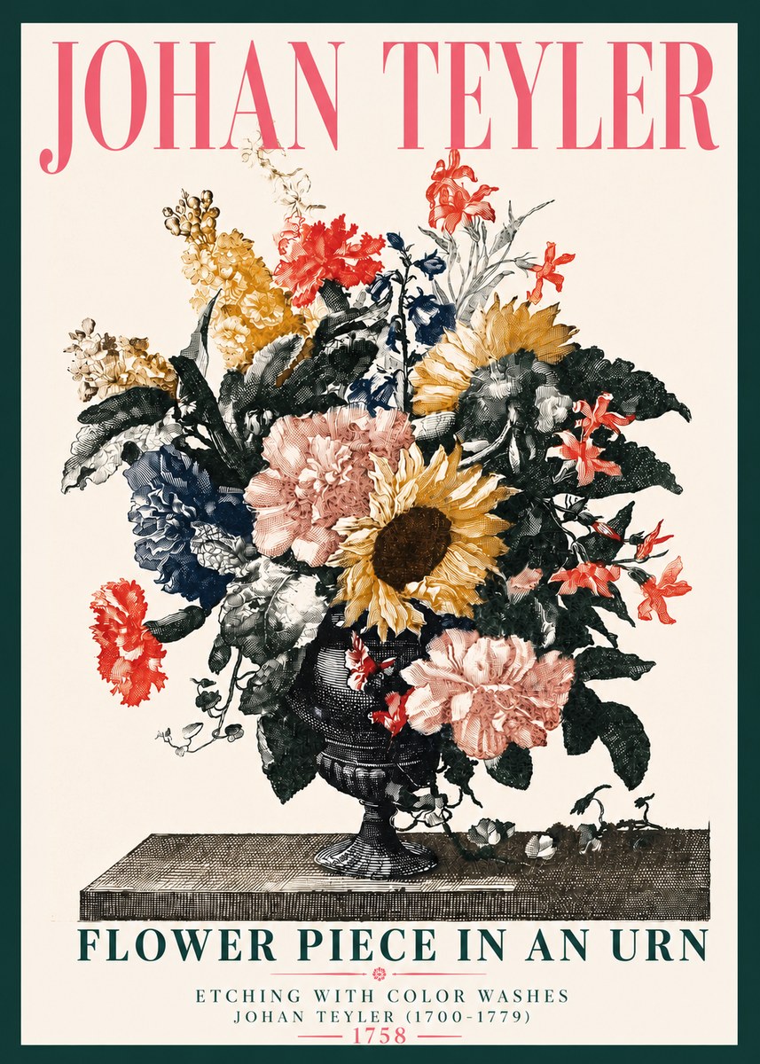 Johan Teyler Flower Piece in an Urn I No4 - Affiche
