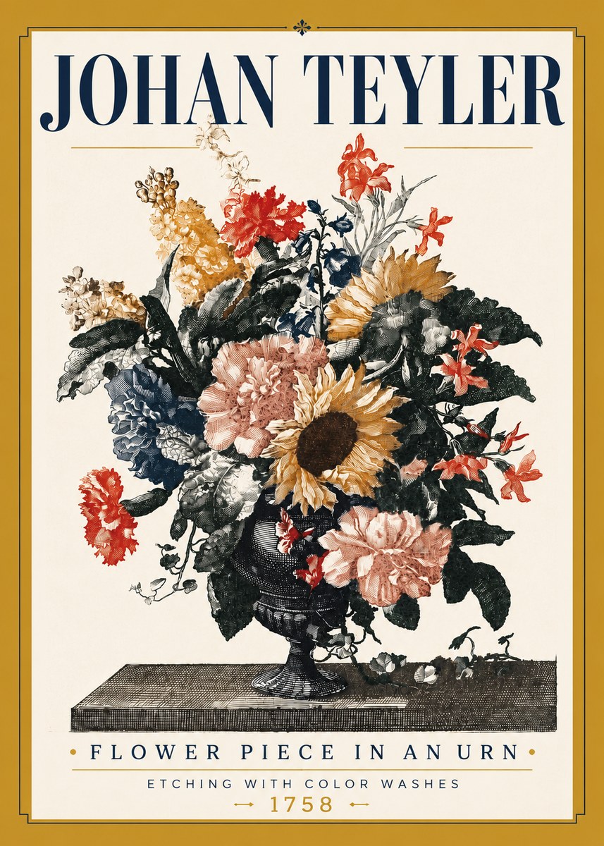 Johan Teyler Flower Piece in an Urn I No5 - Affiche