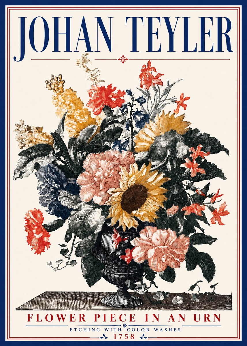 Johan Teyler Flower Piece in an Urn I No6 - Affiche