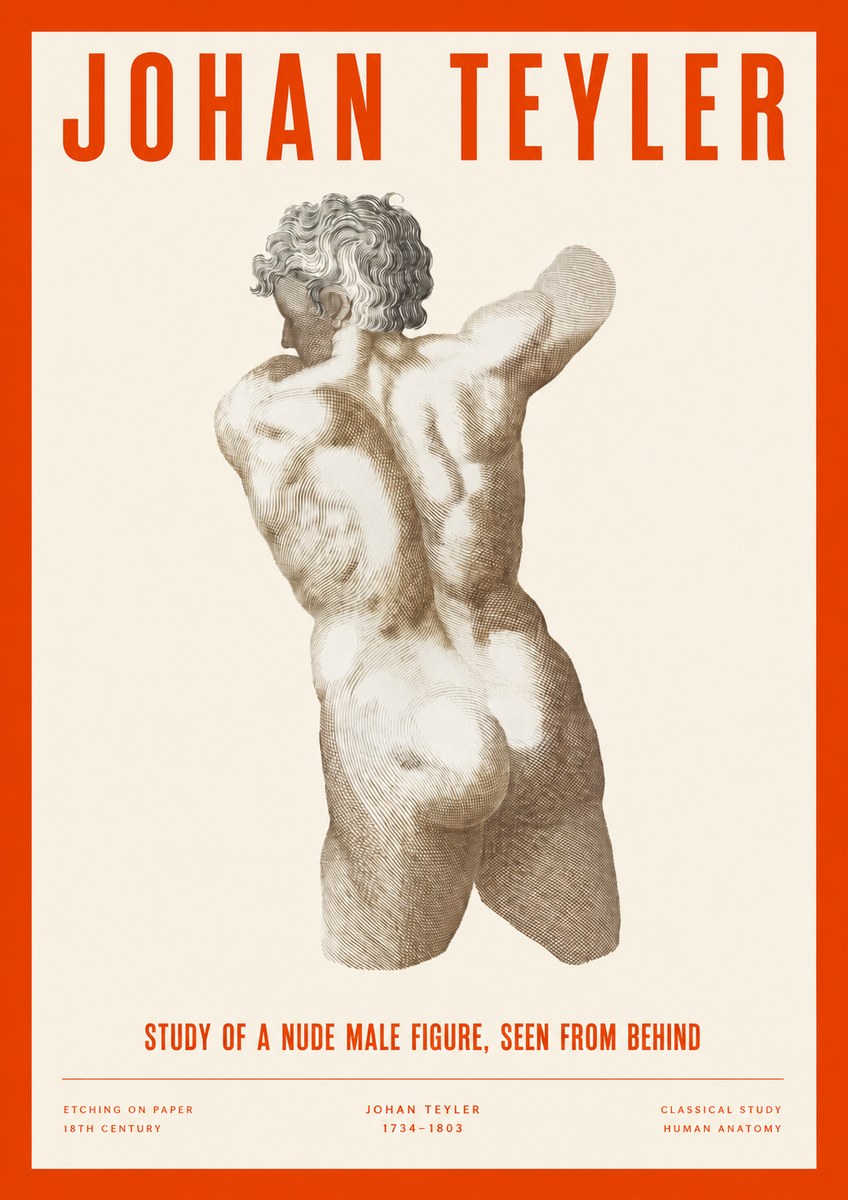 Johan Teyler Study of a Nude Male Figure, Seen from Behind No2 - Affiche
