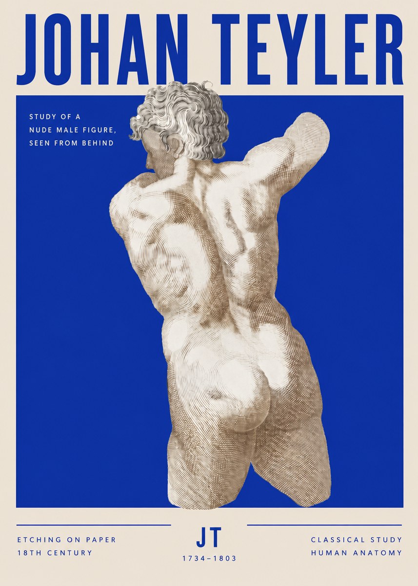 Johan Teyler Study of a Nude Male Figure, Seen from Behind No3 - Affiche