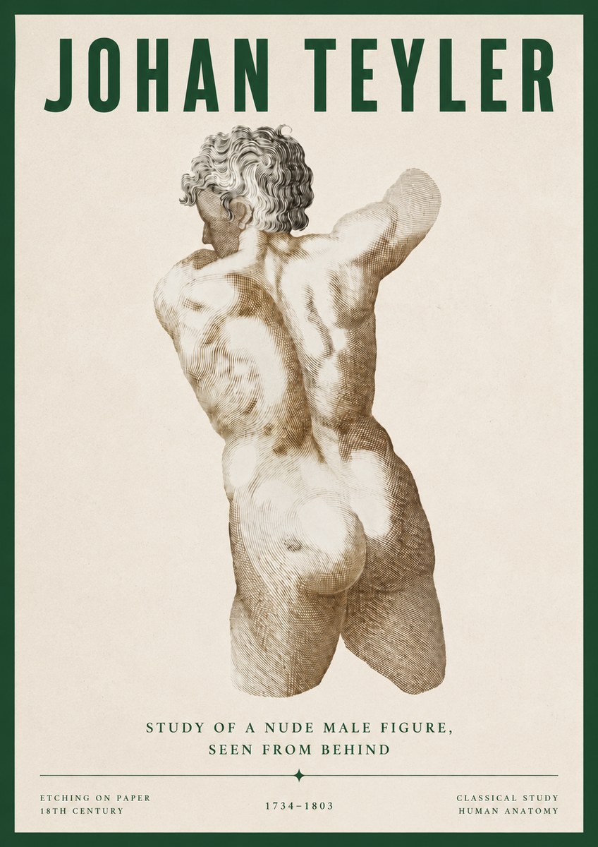 Johan Teyler Study of a Nude Male Figure, Seen from Behind No4 - Affiche