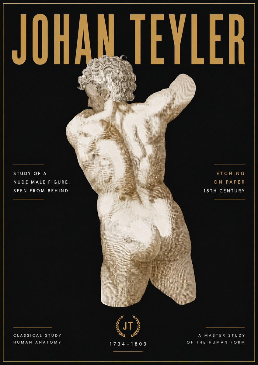 Johan Teyler Study of a Nude Male Figure, Seen from Behind No6 - Affiche