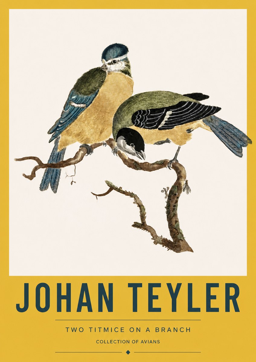 Johan Teyler Two Titmice on a Branch No3 - Affiche
