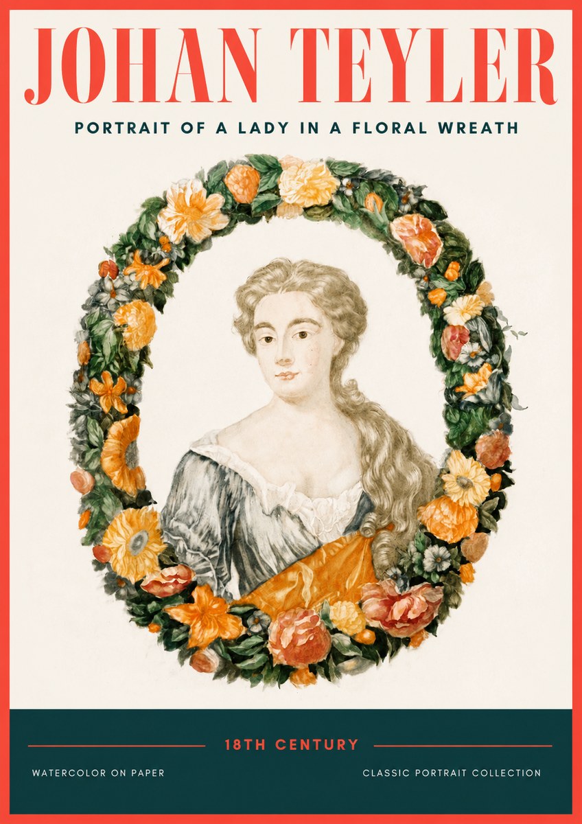 Johan Teyler Portrait of a Lady in a Floral Wreath No2 - Affiche