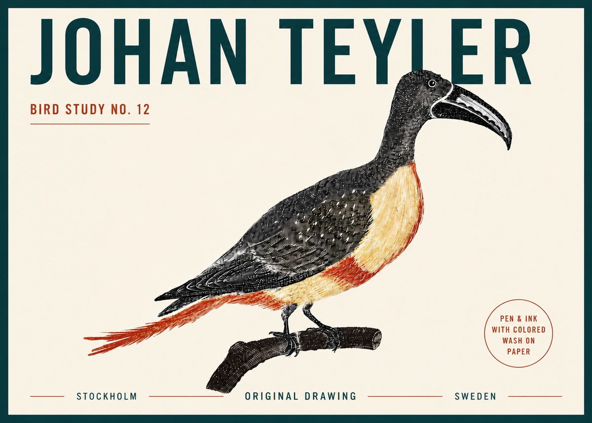 Johan Teyler Bird Study No. 12 - Original Drawing No5 - Affiche