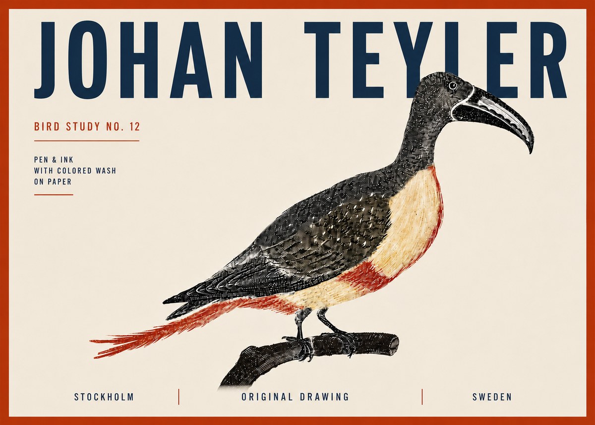 Johan Teyler Bird Study No. 12 - Original Drawing No6 - Affiche