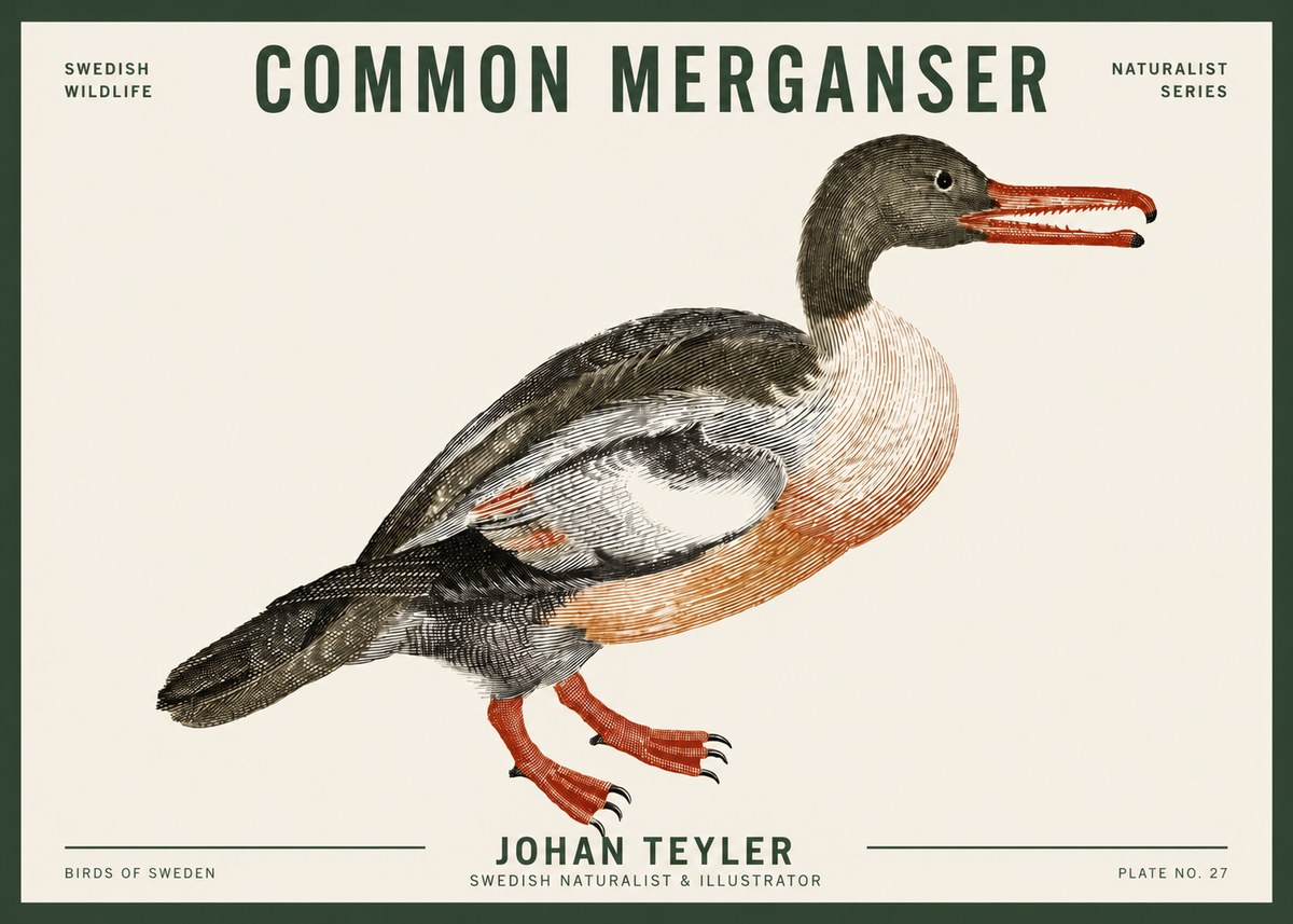 Johan Teyler Common Merganser No3 - Affiche