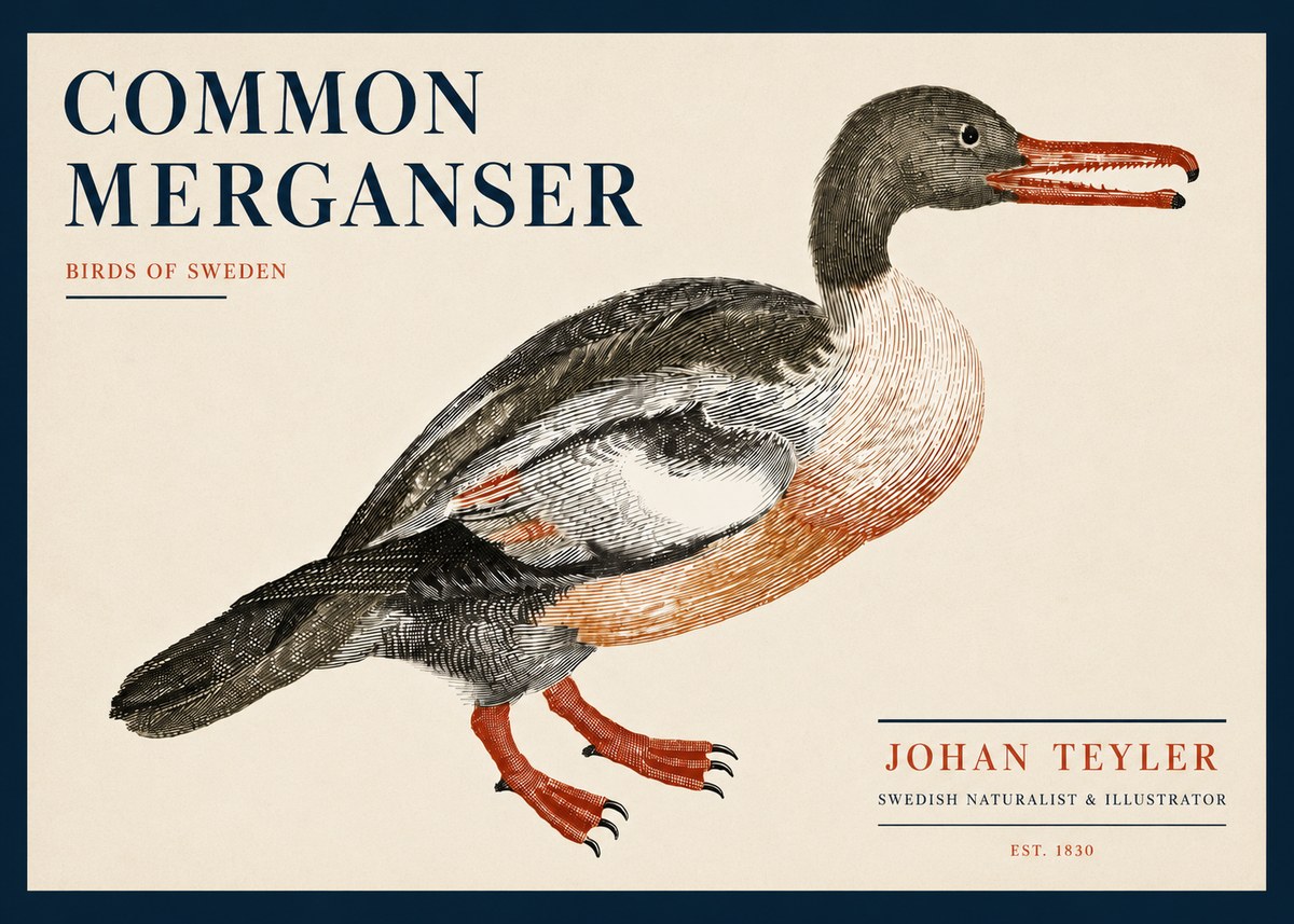 Johan Teyler Common Merganser No5 - Affiche