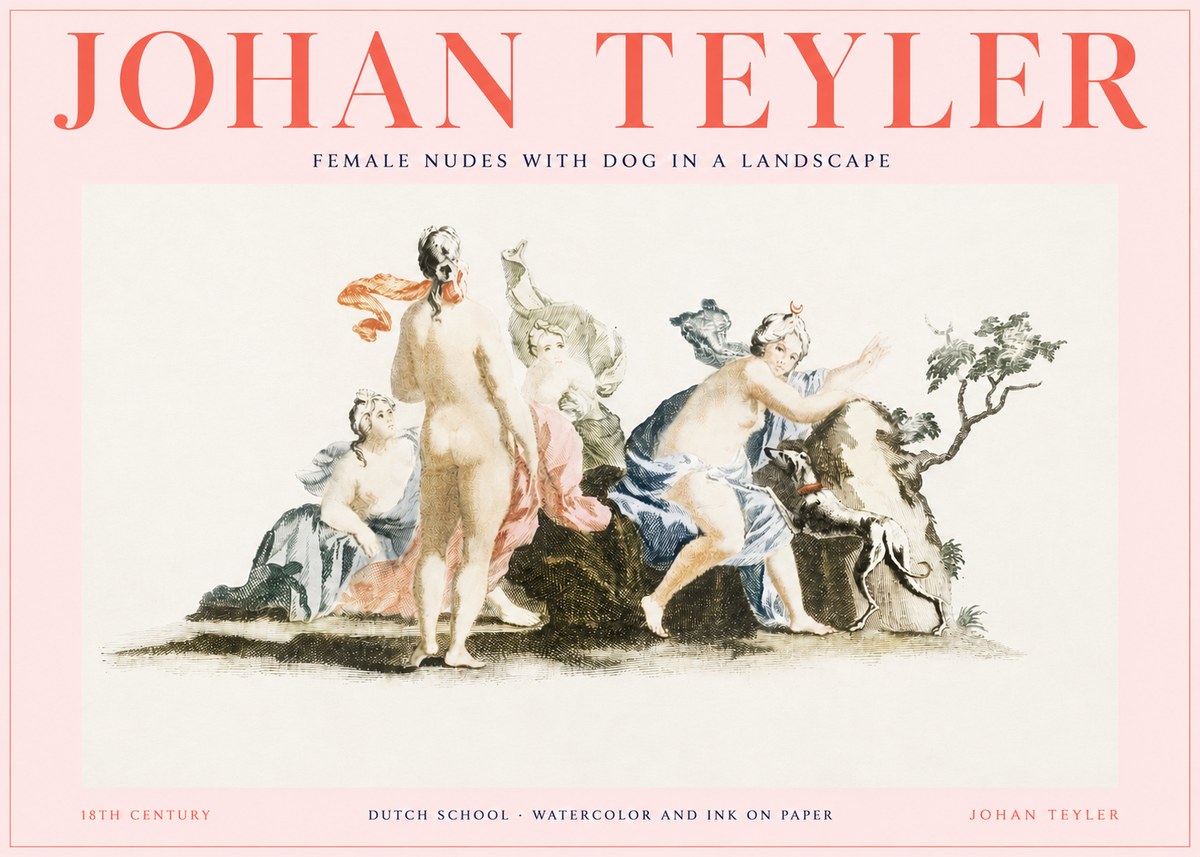 Johan Teyler Nudi Femminili Con Cane in Paesaggio No3 - Affiche