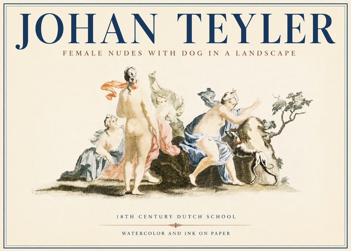 Johan Teyler Nudi Femminili Con Cane in Paesaggio No4 - Affiche