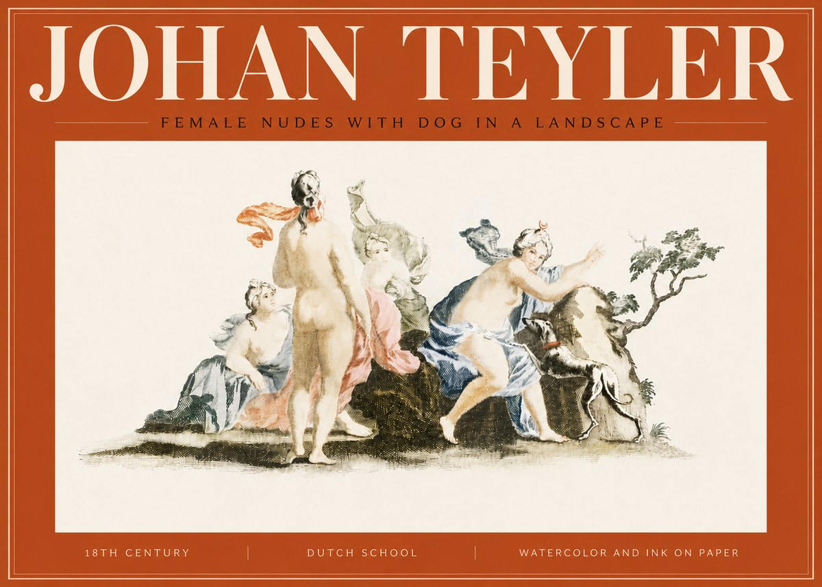 Johan Teyler Nudi Femminili Con Cane in Paesaggio No5 - Affiche