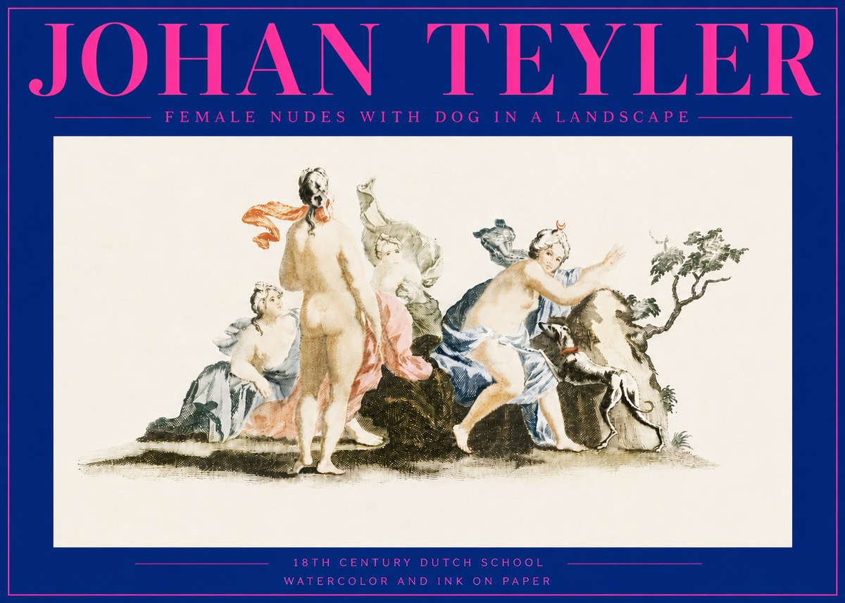 Johan Teyler Nudi Femminili Con Cane in Paesaggio No6 - Affiche
