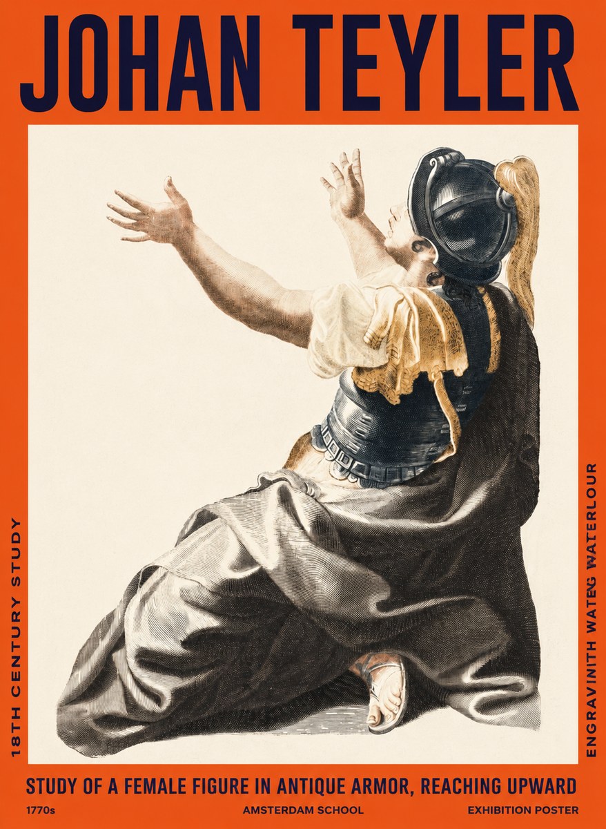 Johan Teyler Study of a Female Figure in Antique Armor, Reaching Upward No2 - Affiche