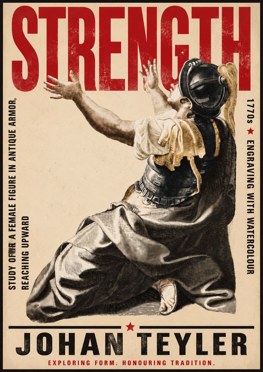 Johan Teyler Study of a Female Figure in Antique Armor, Reaching Upward No5 - Affiche