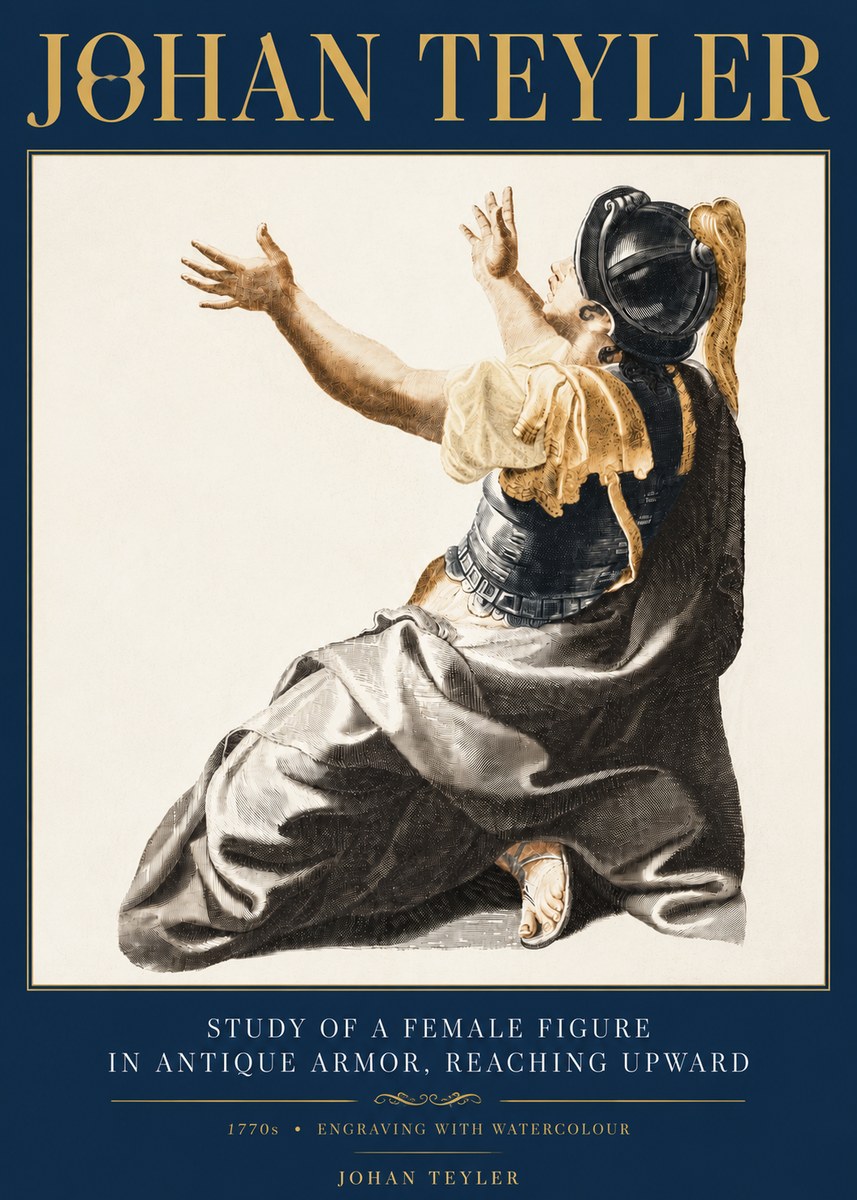 Johan Teyler Study of a Female Figure in Antique Armor, Reaching Upward No6 - Affiche