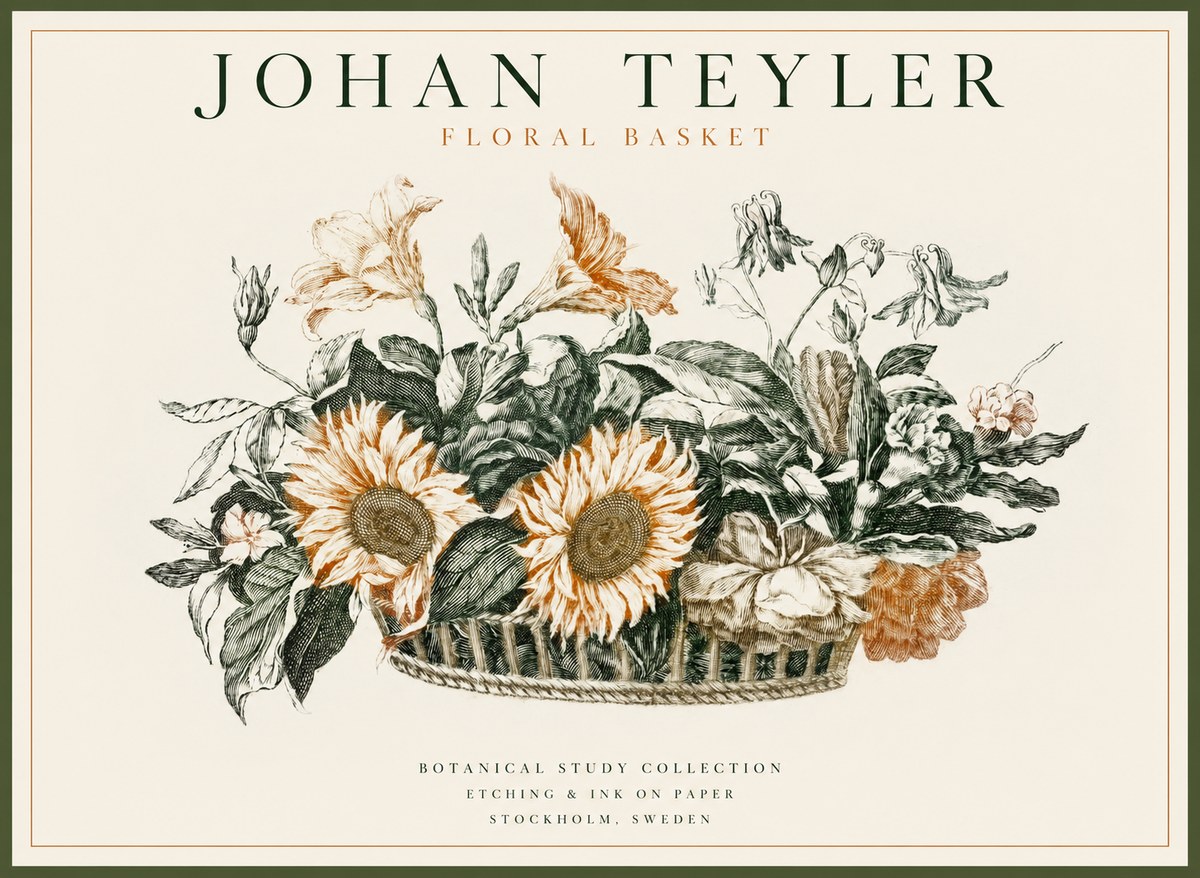 Johan Teyler Floral Basket No1 - Affiche