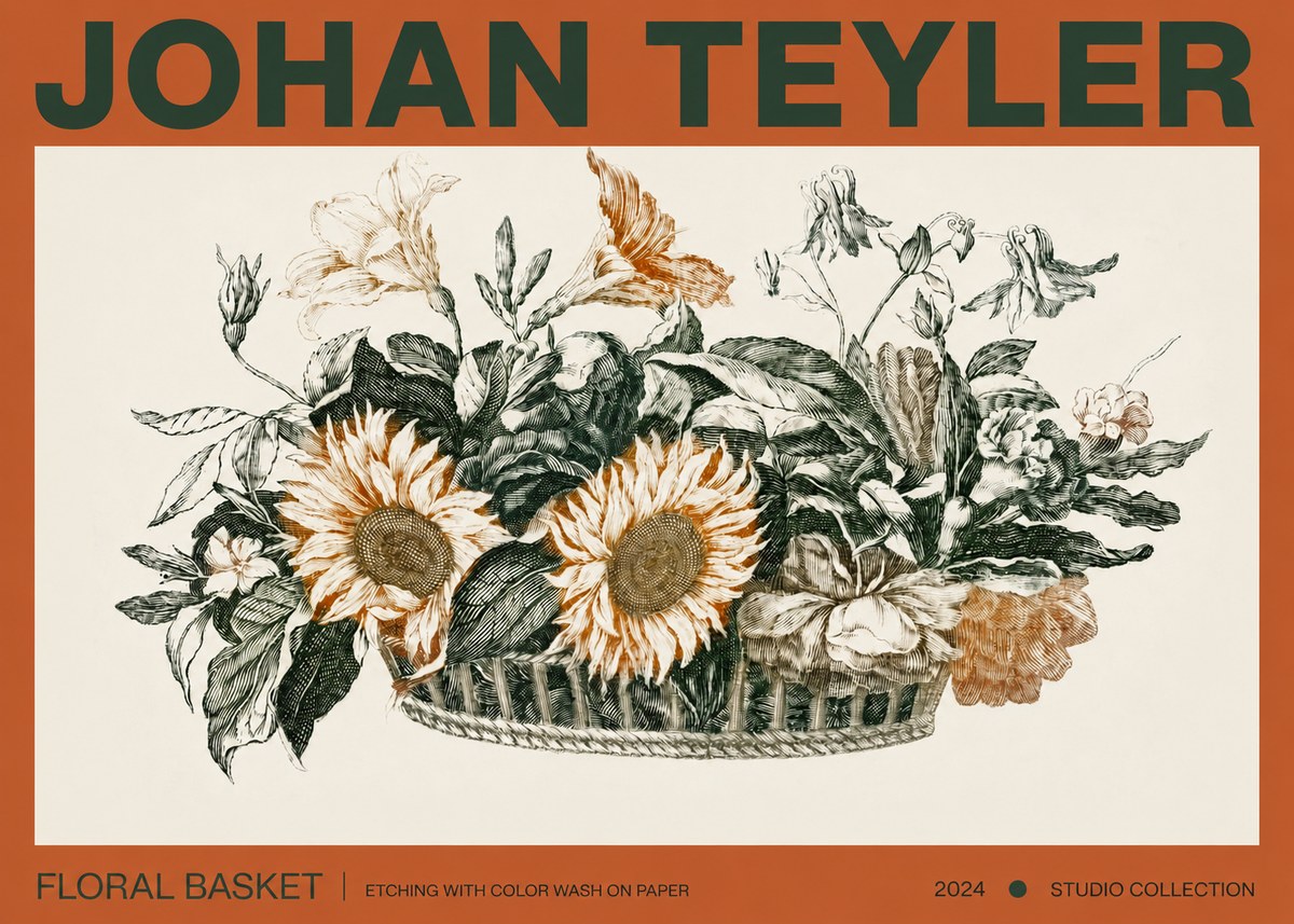 Johan Teyler Floral Basket No3 - Affiche