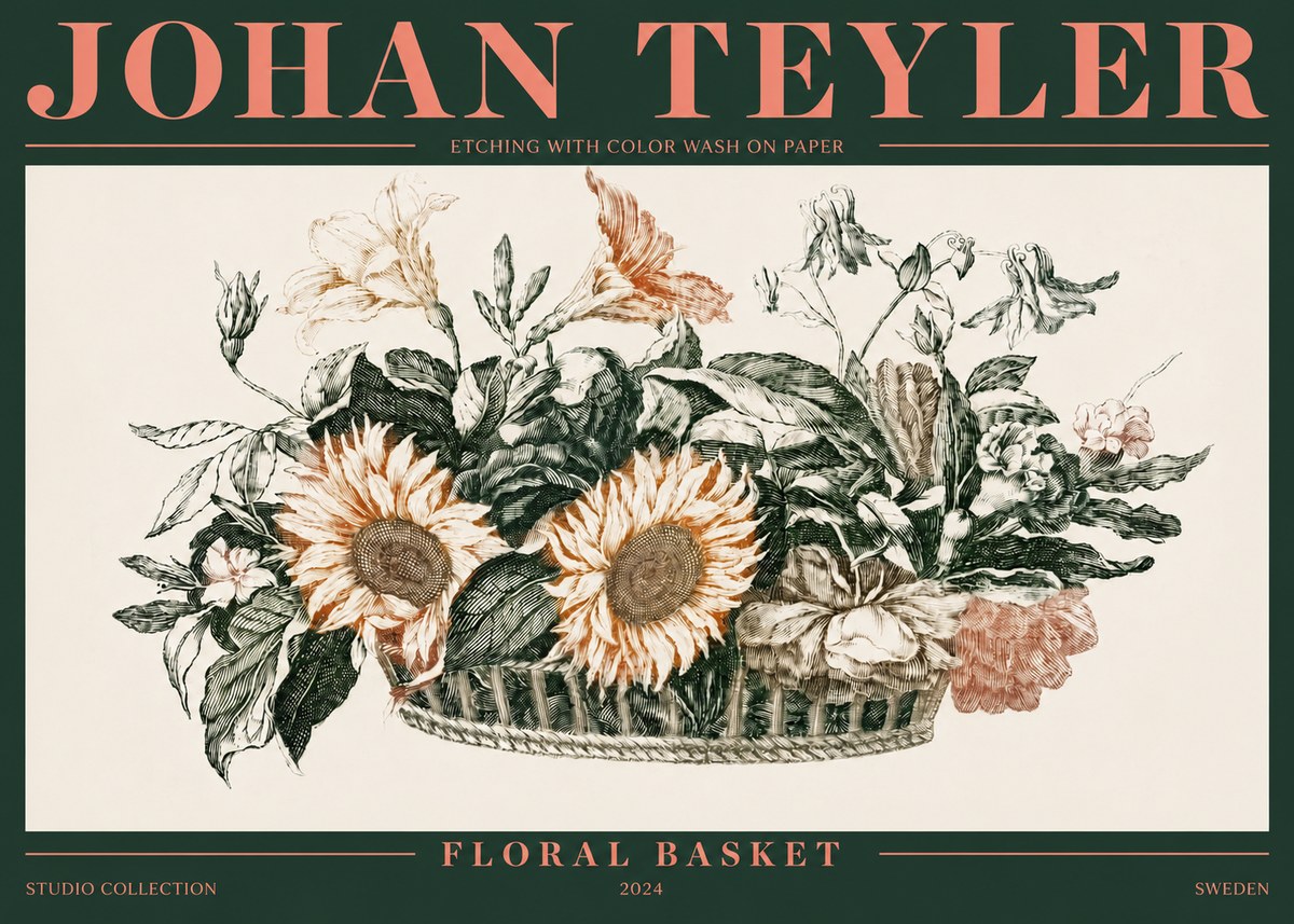 Johan Teyler Floral Basket No4 - Affiche