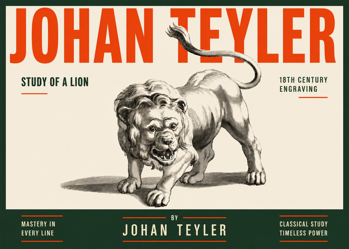Johan Teyler Study of a Lion No2 - Affiche