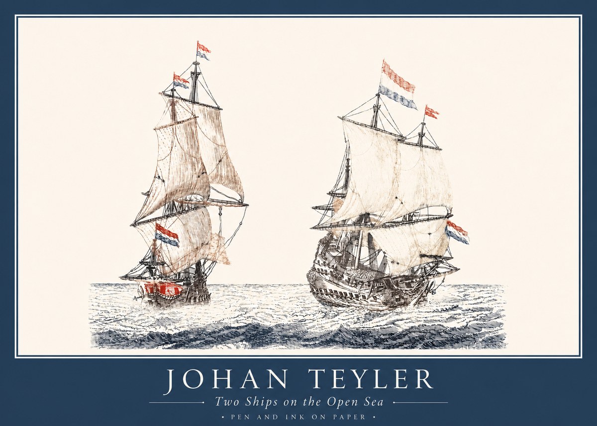 Johan Teyler Two Ships on the Open Sea No1 - Affiche