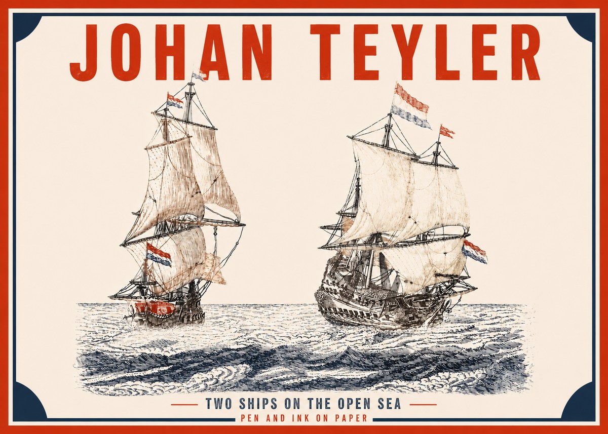 Johan Teyler Two Ships on the Open Sea No2 - Affiche