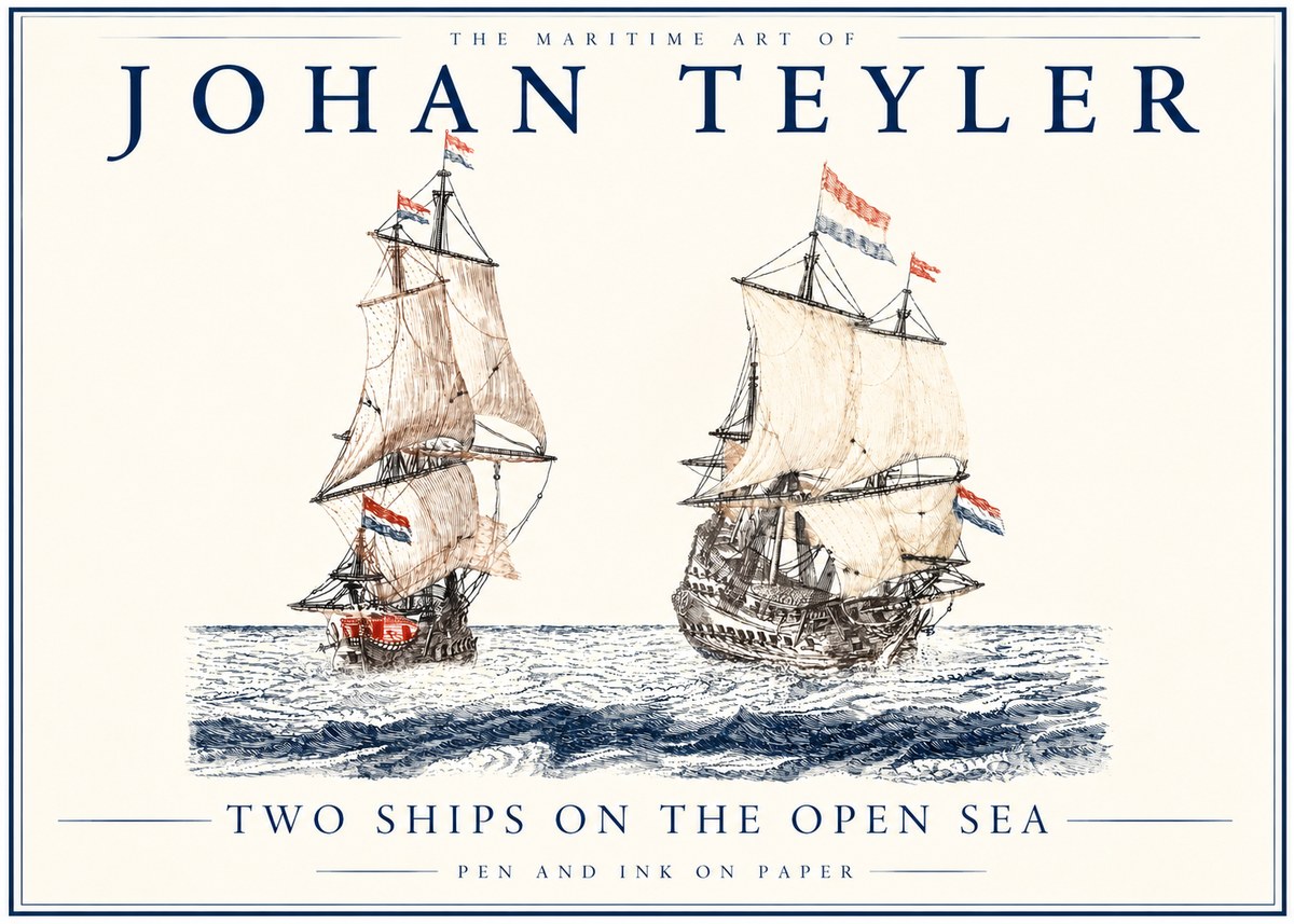 Johan Teyler Two Ships on the Open Sea No3 - Affiche