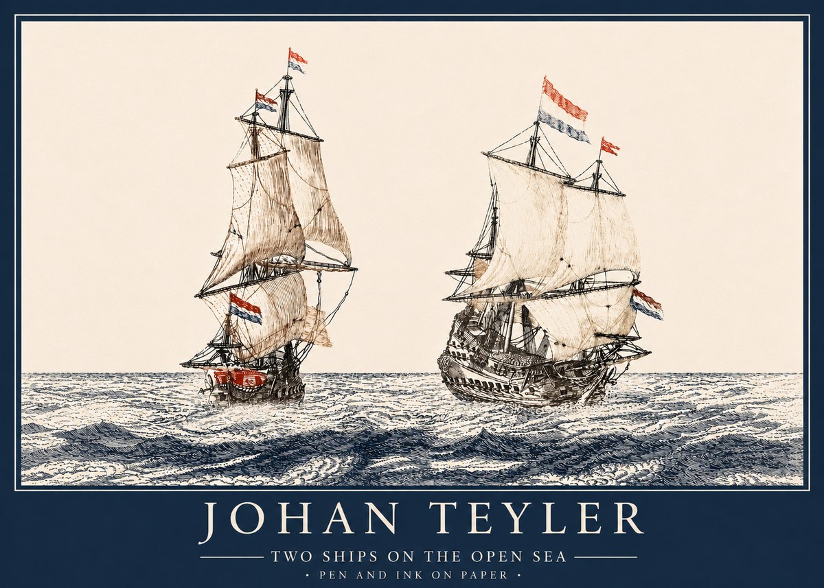 Johan Teyler Two Ships on the Open Sea No4 - Affiche