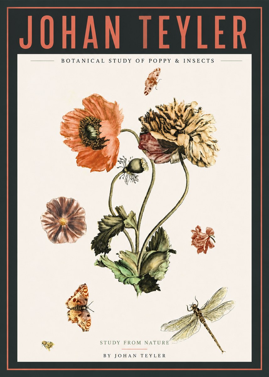Johan Teyler Botanical Study of Poppy & Insects No4 - Affiche