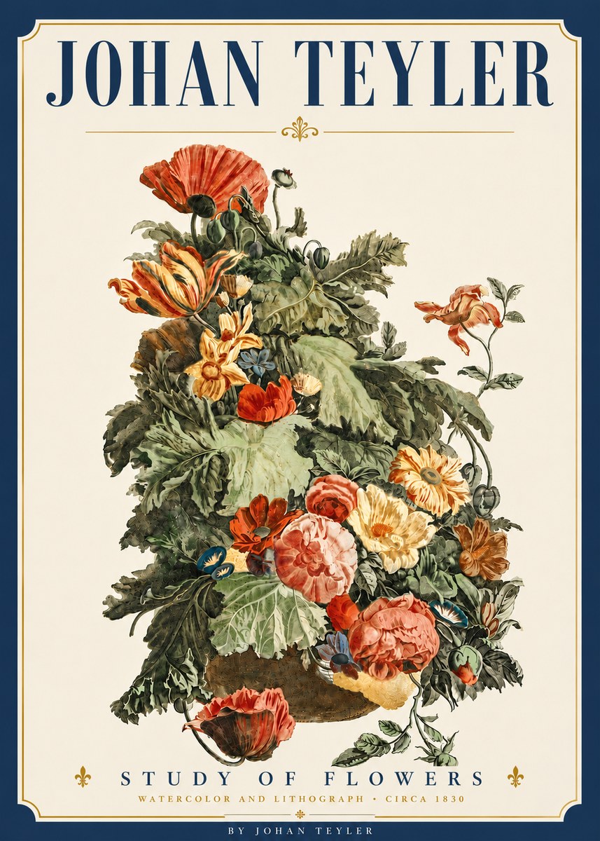 Johan Teyler Study of Flowers No6 - Affiche