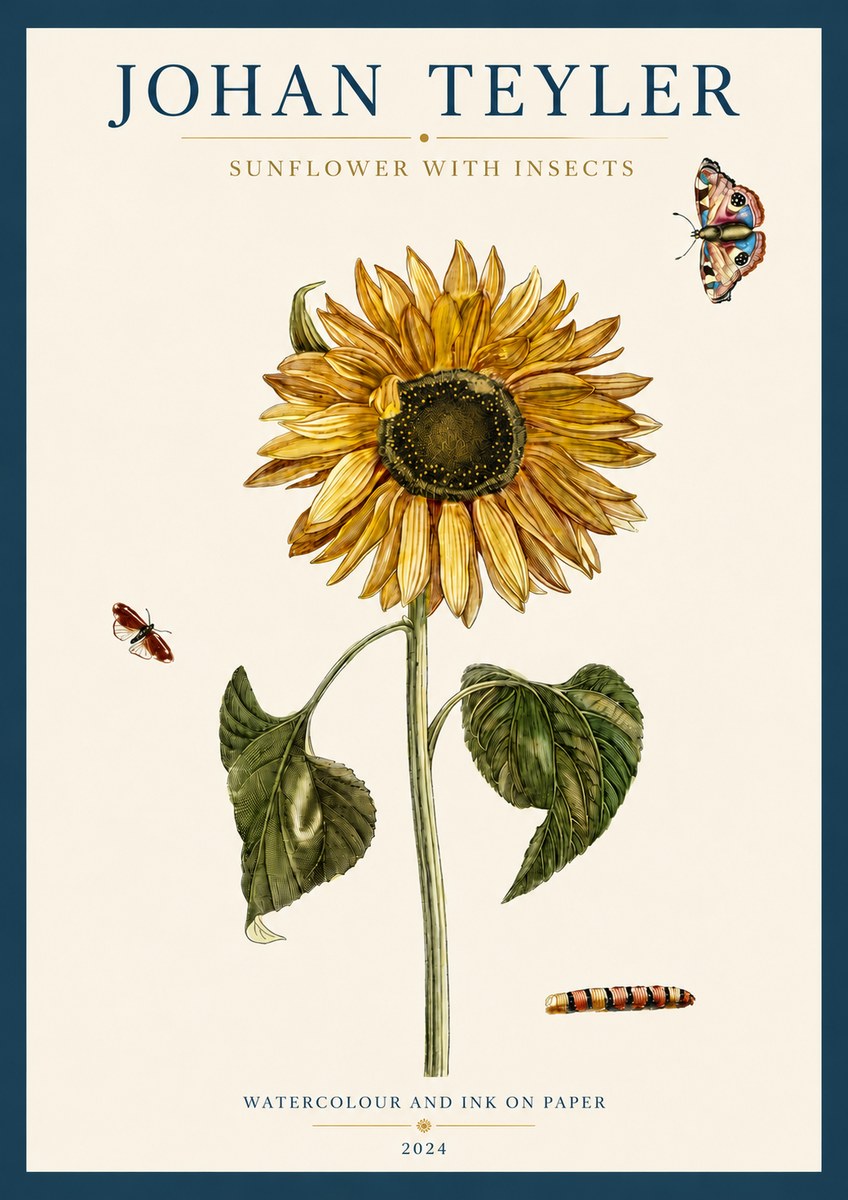 Johan Teyler Sunflower with Insects No3 - Affiche