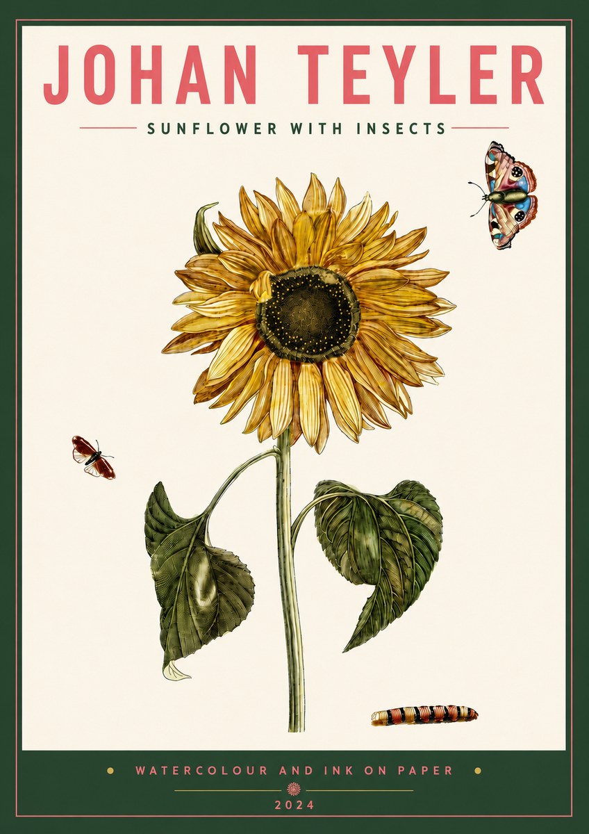 Johan Teyler Sunflower with Insects No5 - Affiche