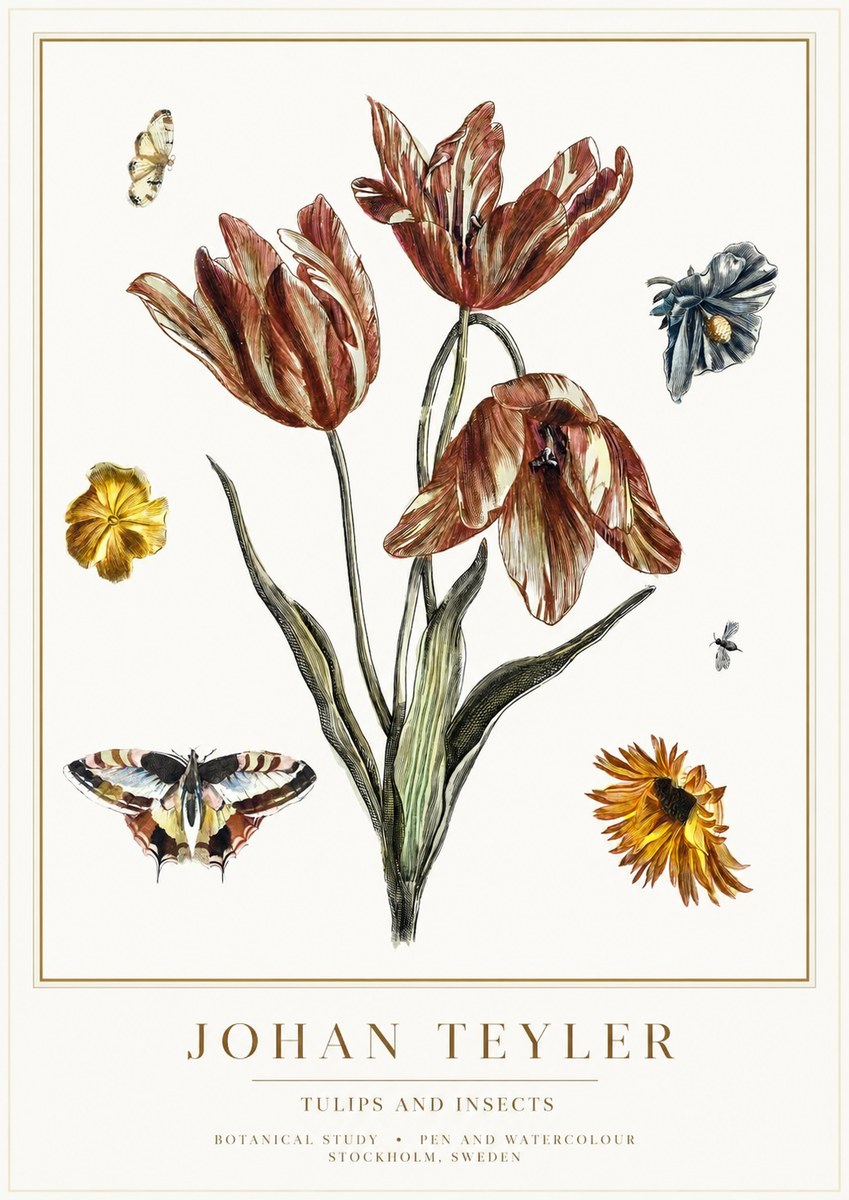 Johan Teyler Tulips and Insects No1 - Affiche